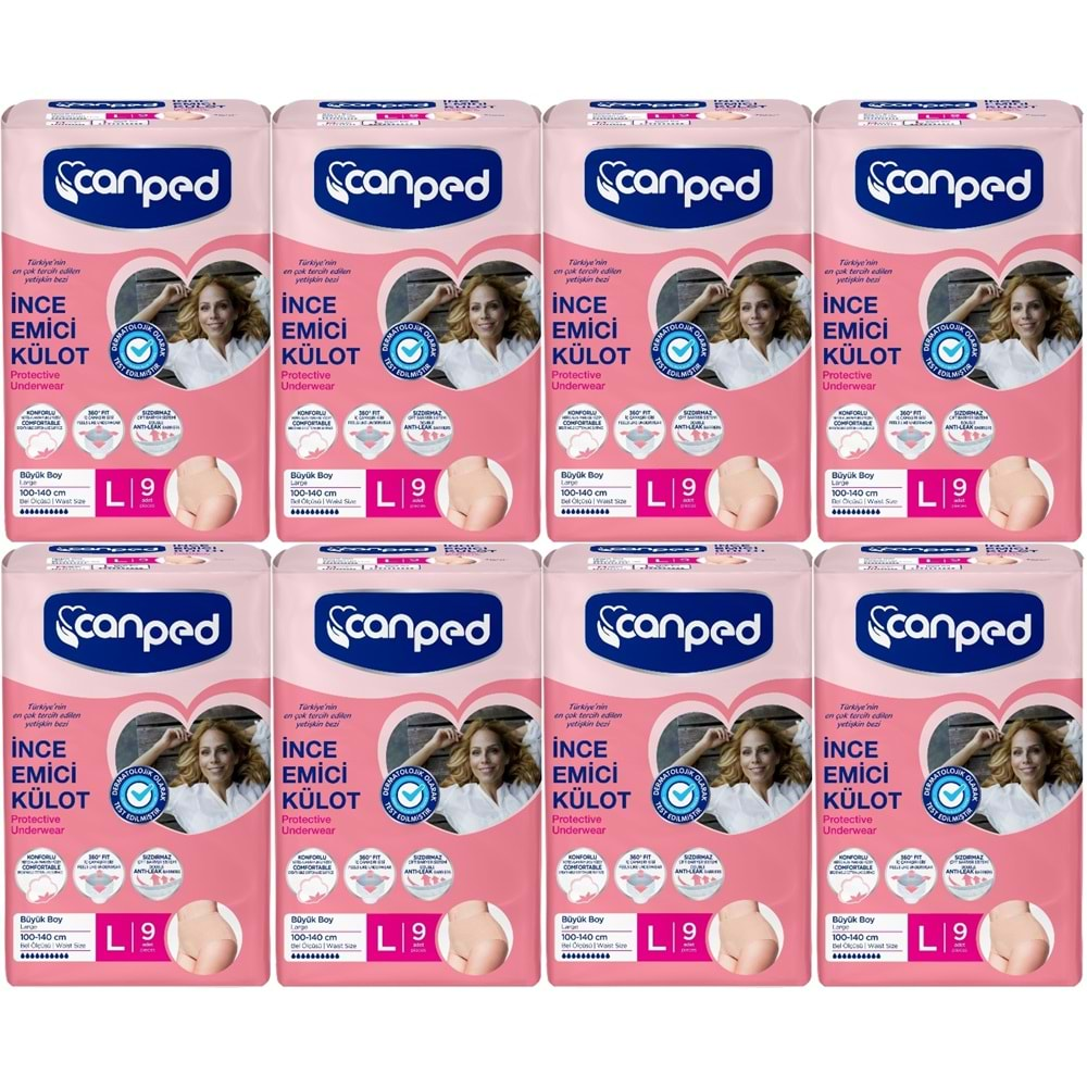 Canped Külotlu Mesane Pedi - İnce Emici Külot Büyük/Large 72 Adet (8Pk*9)