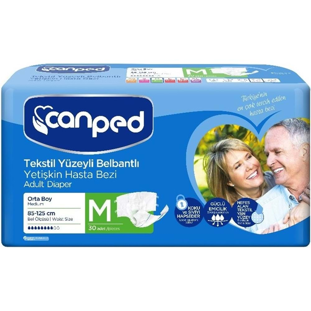 Canped Hasta Bezi Yetişkin Bel Bantlı Tekstil Yüzey M-Orta Boy 180 Adet (6PK*30)