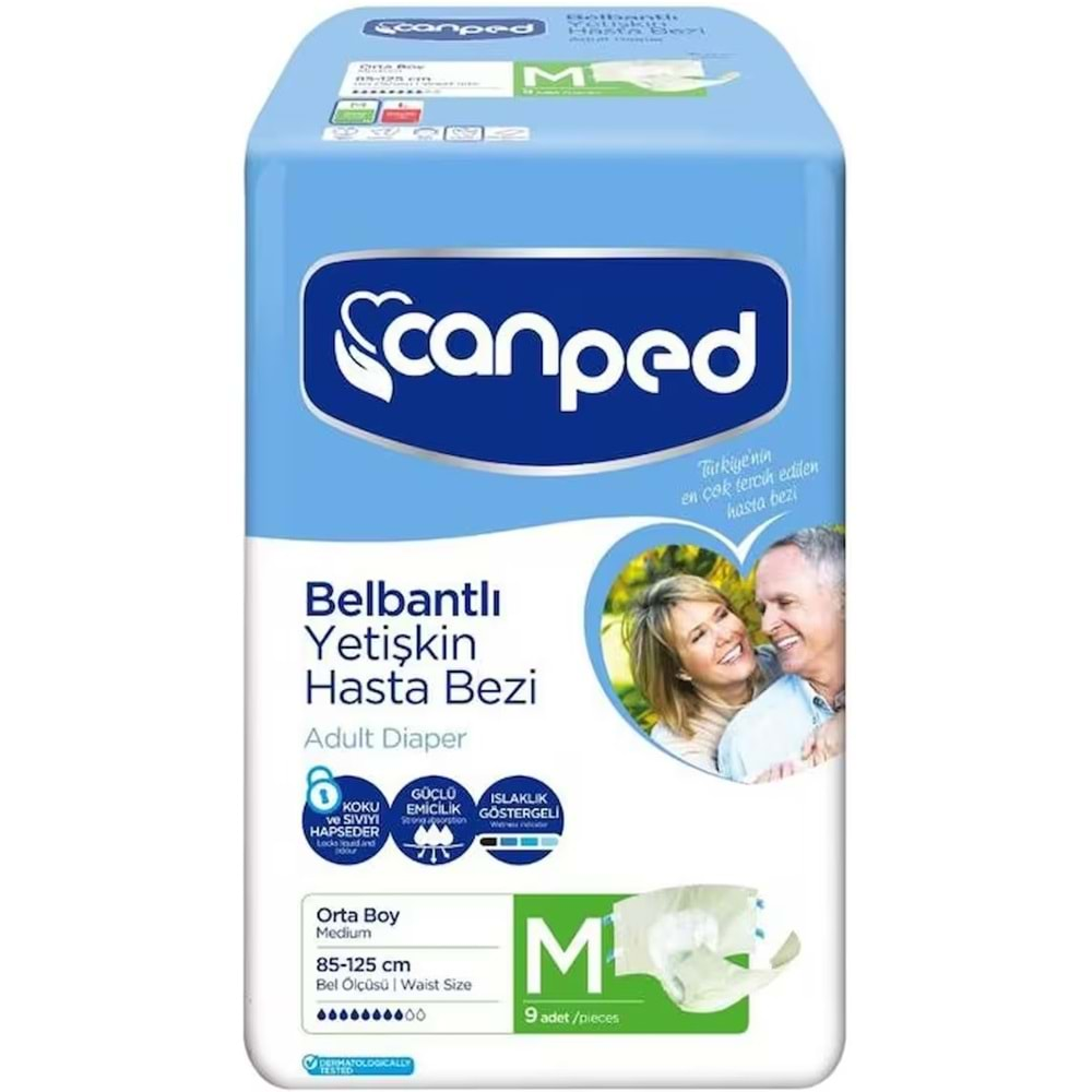 Canped Hasta Bezi Yetişkin Bel Bantlı Polietilen Medium-M Orta Boy 27 Adet (3PK*9)