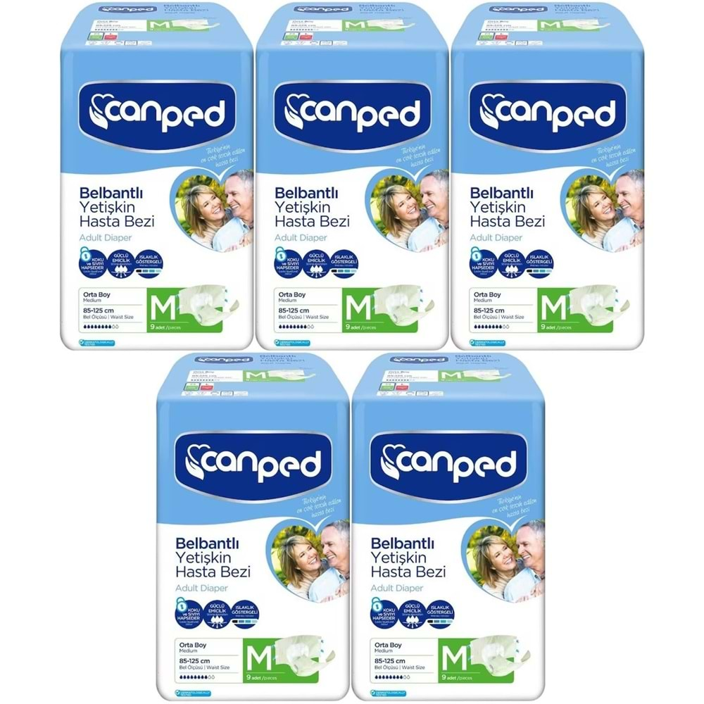 Canped Hasta Bezi Yetişkin Bel Bantlı Polietilen Medium-M Orta Boy 45 Adet (5PK*9)