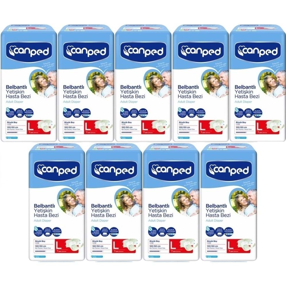 Canped Hasta Bezi Yetişkin Bel Bantlı Polietilen L-Large Büyük Boy 63 Adet (9PK*7)