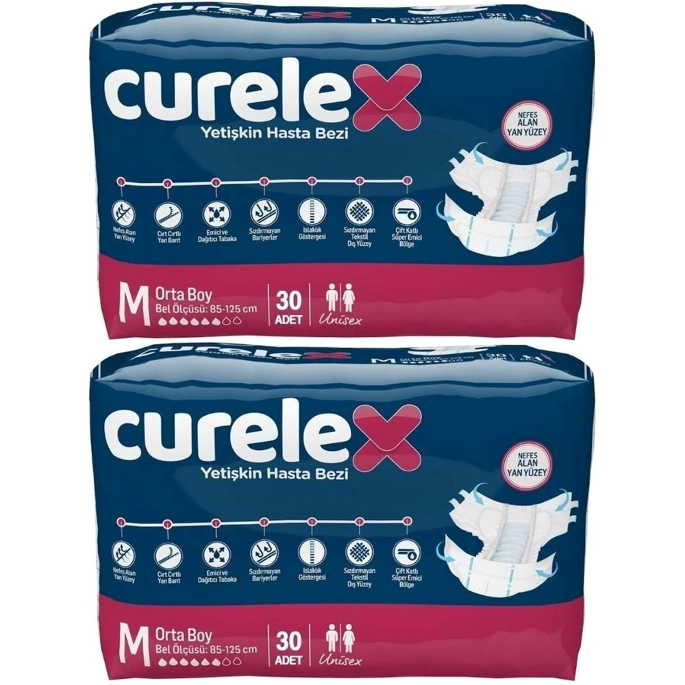 Curelex Hasta Bezi Yetişkin Bel Bantlı Tekstil Yüzey M-Orta Boy 60 Adet Tekli Pk (2PK*30)