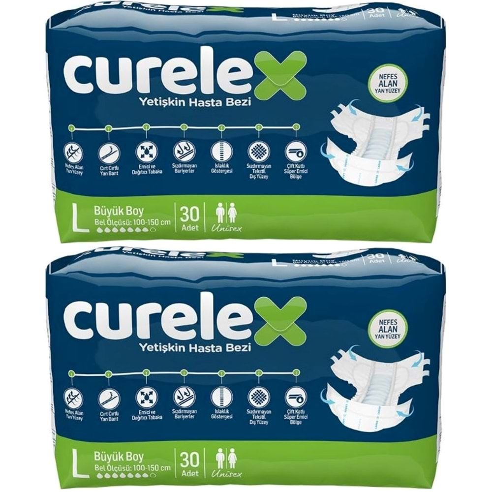 Curelex Hasta Bezi Yetişkin Bel Bantlı Tekstil Yüzey L-Büyük Boy 60 Adet Tekli Pk (2PK*30)