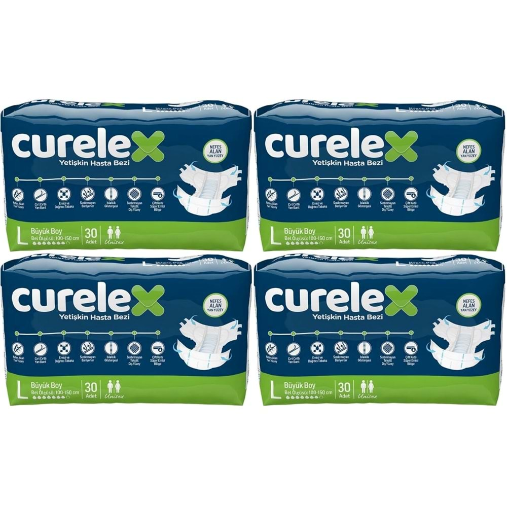 Curelex Hasta Bezi Yetişkin Bel Bantlı Tekstil Yüzey L-Büyük Boy 120 Adet Tekli Pk (4PK*30)