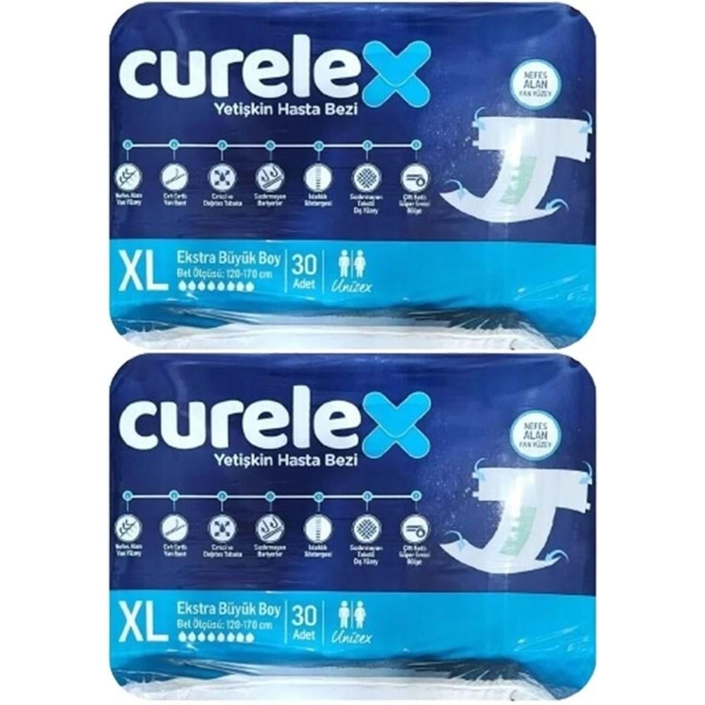 Curelex Hasta Bezi Yetişkin Bel Bantlı Tekstil Yüzey XL-Extra Large Boy 60 Adet Tekli Pk (2PK*30)