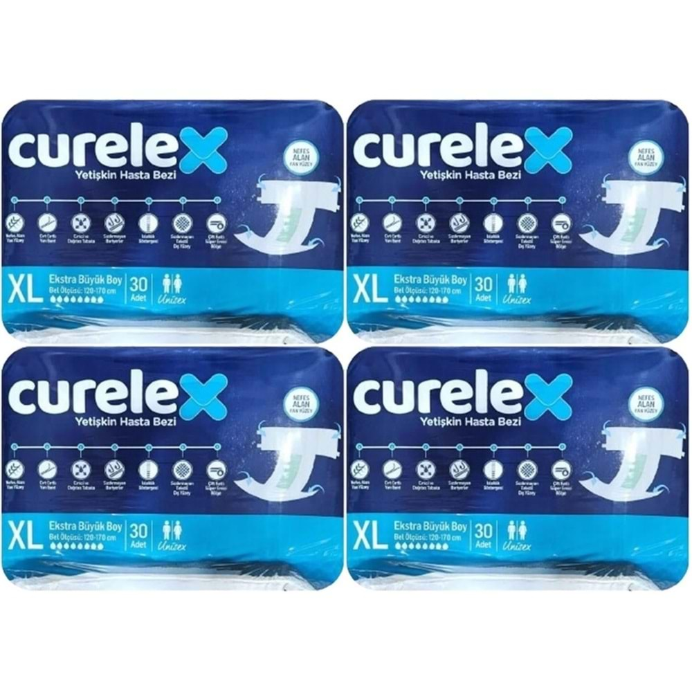 Curelex Hasta Bezi Yetişkin Bel Bantlı Tekstil Yüzey XL-Extra Large Boy 120 Adet Tekli Pk (4PK*30)