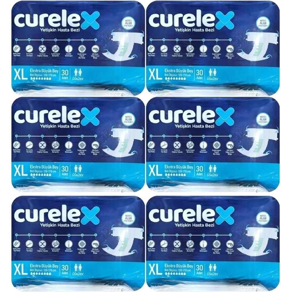 Curelex Hasta Bezi Yetişkin Bel Bantlı Tekstil Yüzey XL-Extra Large Boy 180 Adet Tekli Pk (6PK*30)