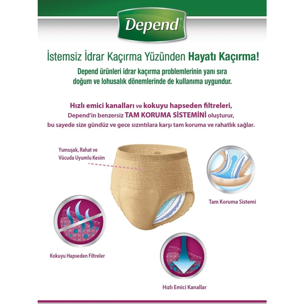 Depend Emici Külot Hasta Bezi Large - Büyük Kadın 180 Adet (6PK*30)