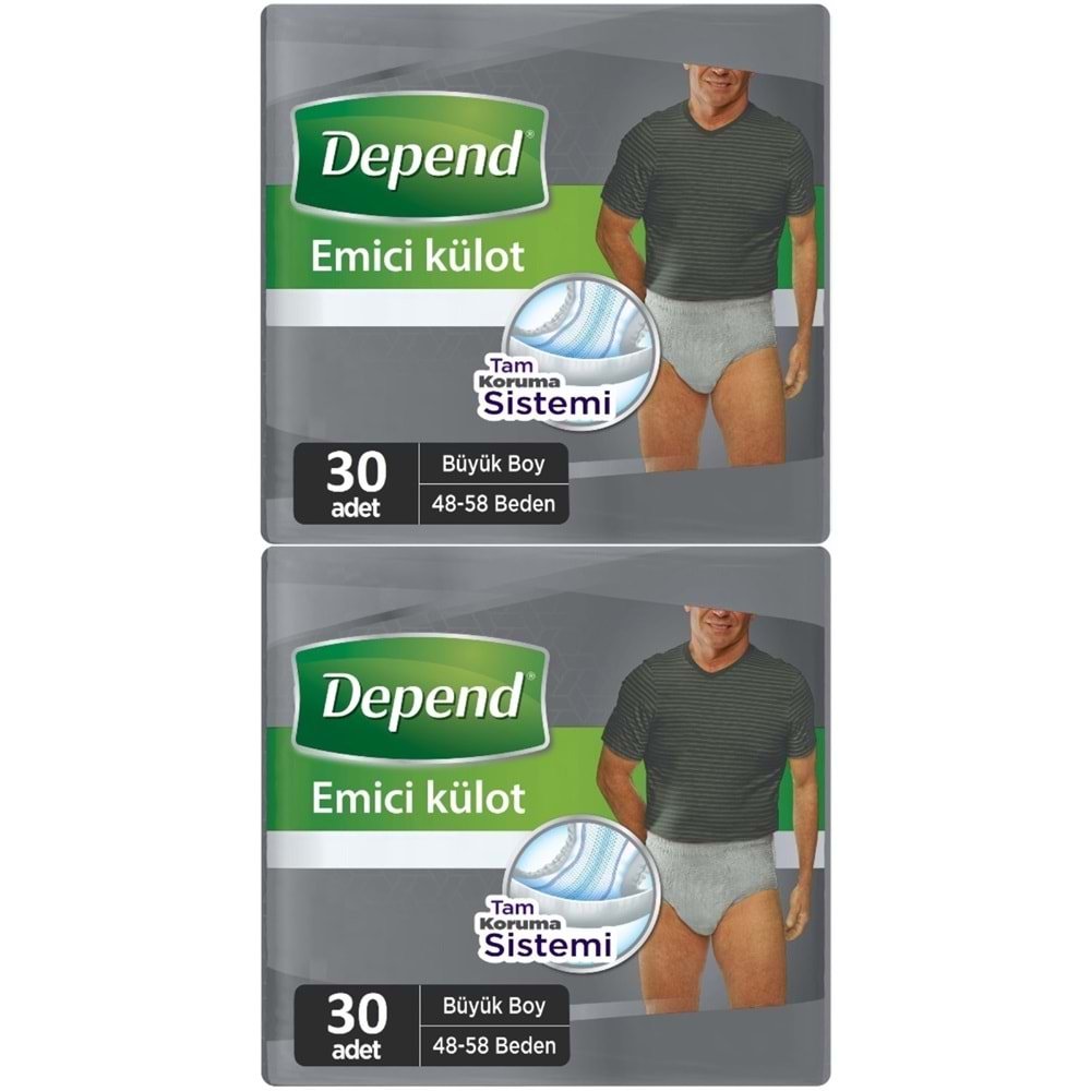 Depend Emici Külot Hasta Bezi Large - Büyük Erkek 60 Adet (2PK*30)