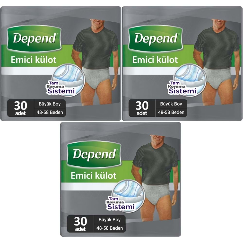 Depend Emici Külot Hasta Bezi Large - Büyük Erkek 90 Adet (3PK*30)