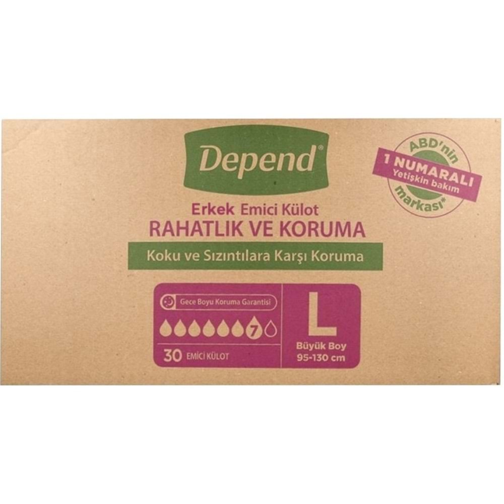 Depend Emici Külot Hasta Bezi Large - Büyük Erkek 180 Adet (6PK*30)