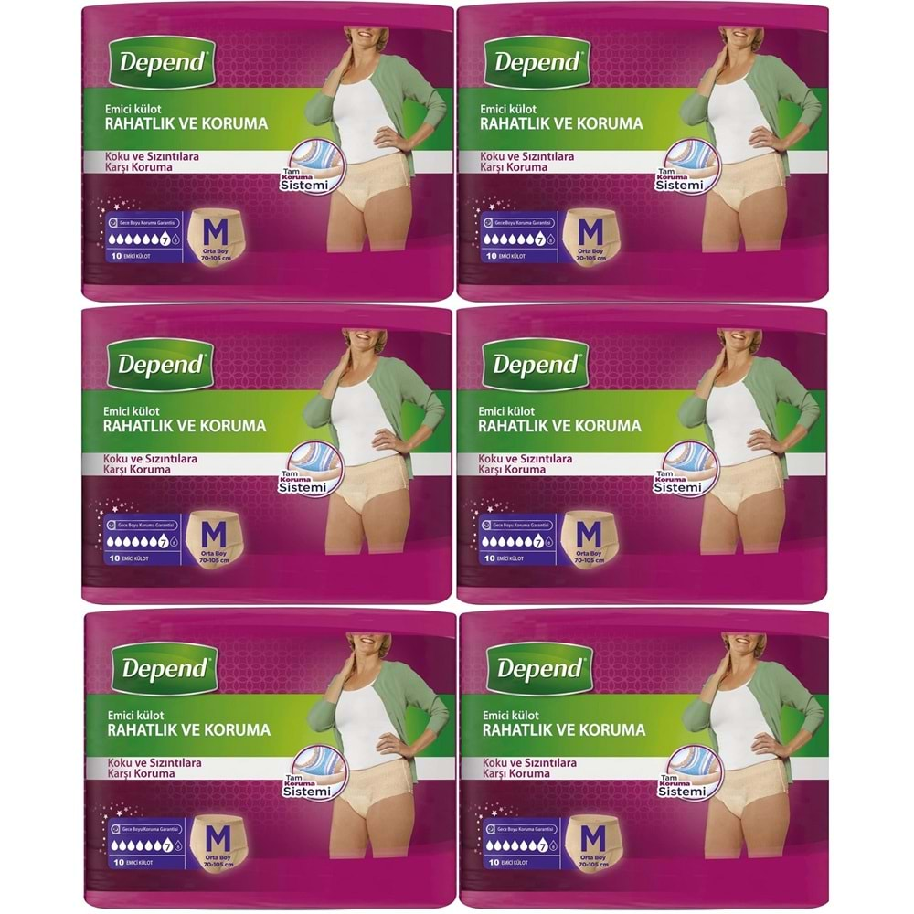 Depend Emici Külot Hasta Bezi Medium - Orta Kadın 60 Adet (6PK*10)