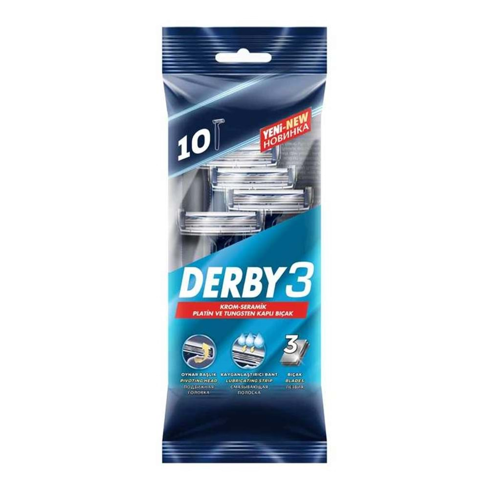 Derby 3 Bıçaklı Traş Bıçağı 10 Lu Pk + Traş Kolonyası 250ML Hediyeli (4 Lü Set)