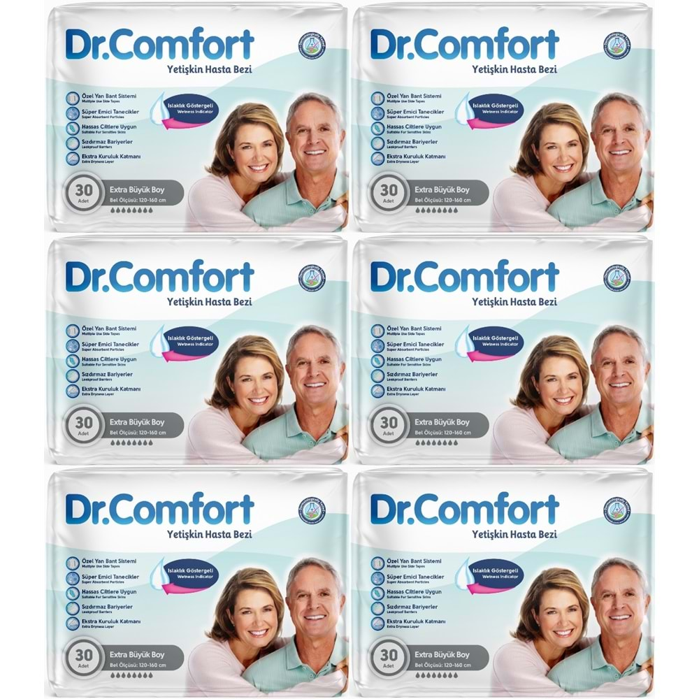 Dr.Comfort Yetişkin Hasta Bezi Bel Bantlı Tekstil Yüzeyli XL - Ekstra Büyük 180 Adet (6PK*30)