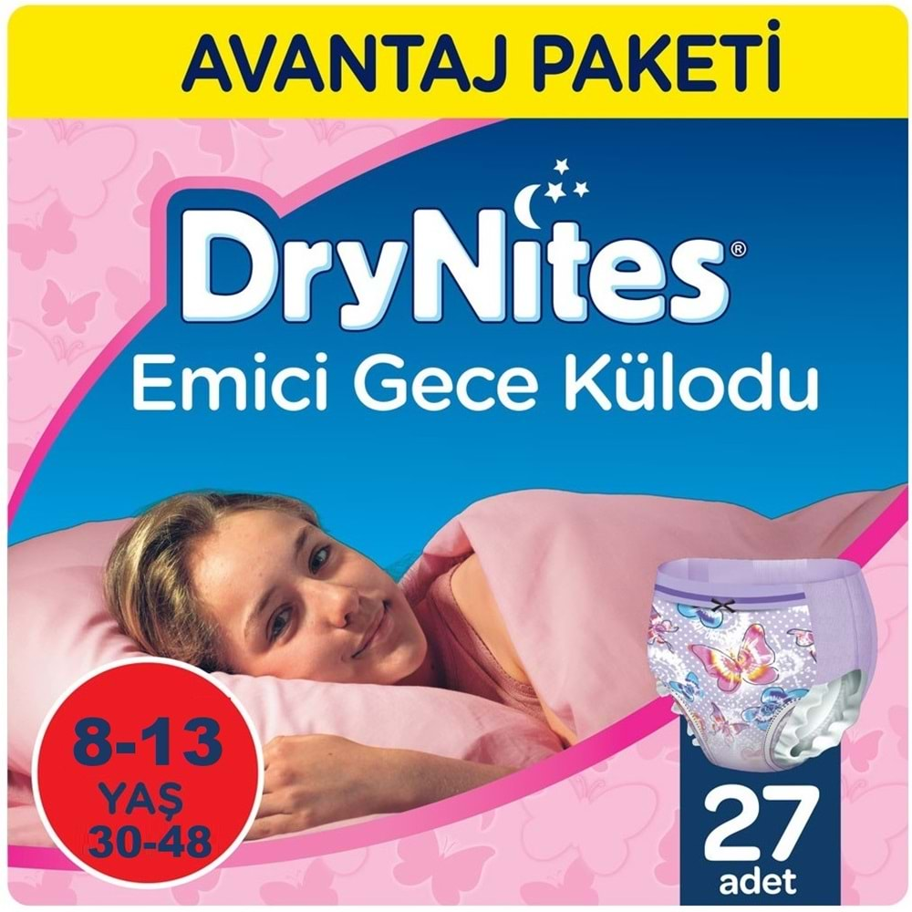 Drynites Emici Gece Külodu/Külot Bez Kız 8-13 Yaş 30-48KG Large 27 Adet 3PK*9 Alt Islatmalara Karşı