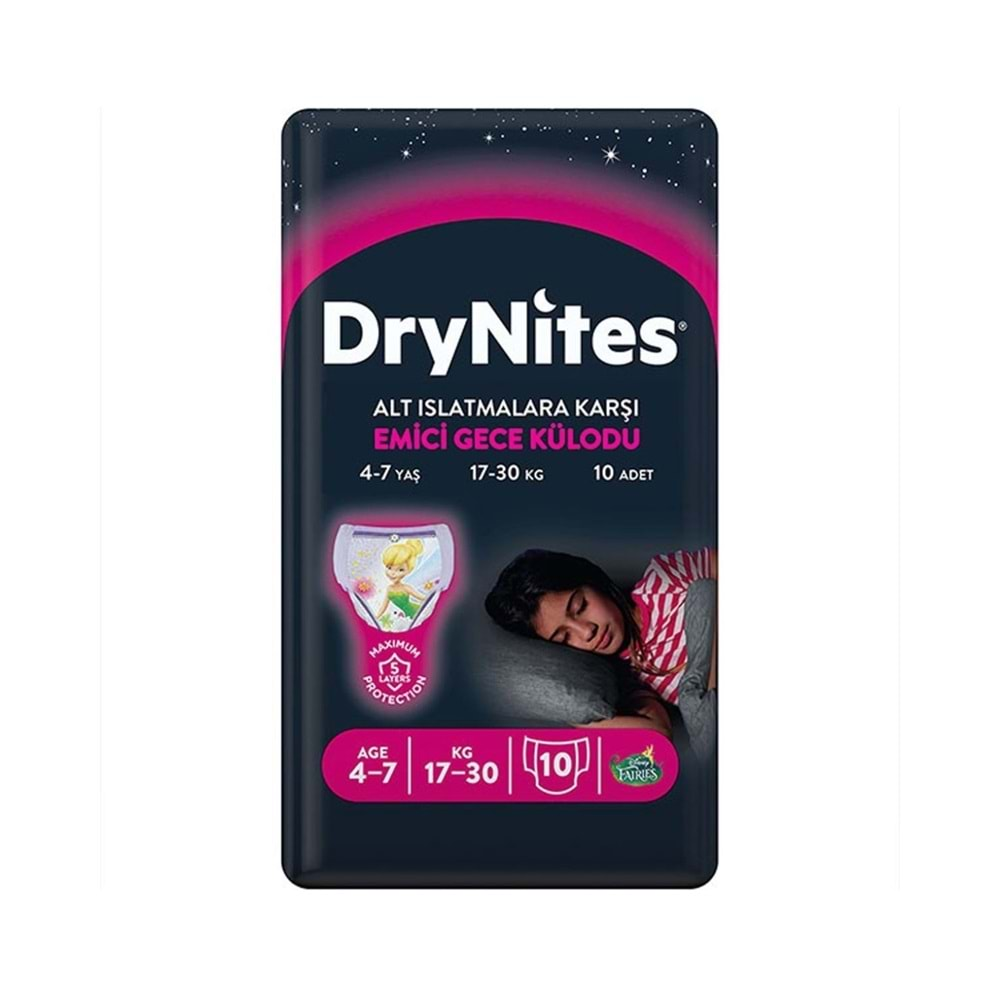 Drynites Emici Gece Külodu/Külot Bez Kız 4-7 Yaş 17-30 KG Large 60 Adet 6PK*10 Alt Islatmalara Karşı