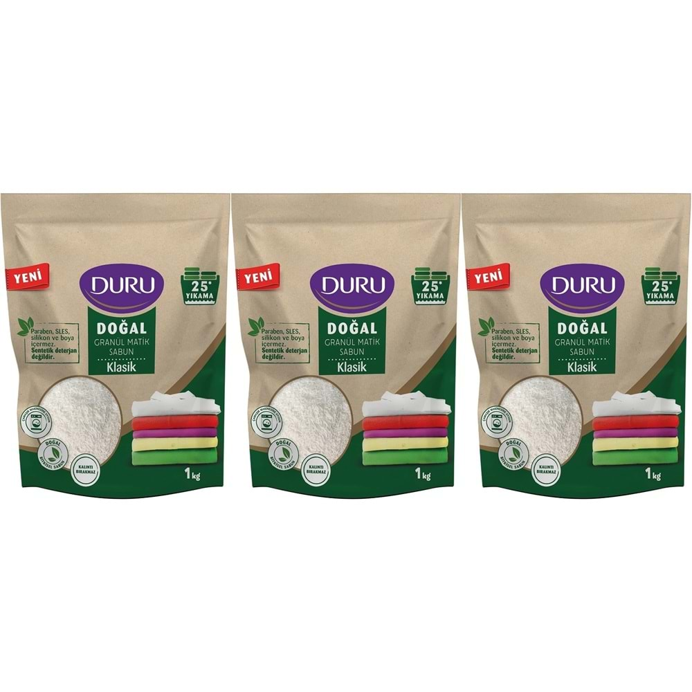 Duru Doğal Granül Matik Sabun Tozu Klasik 3KG (3PK*1) (75 Yıkama)