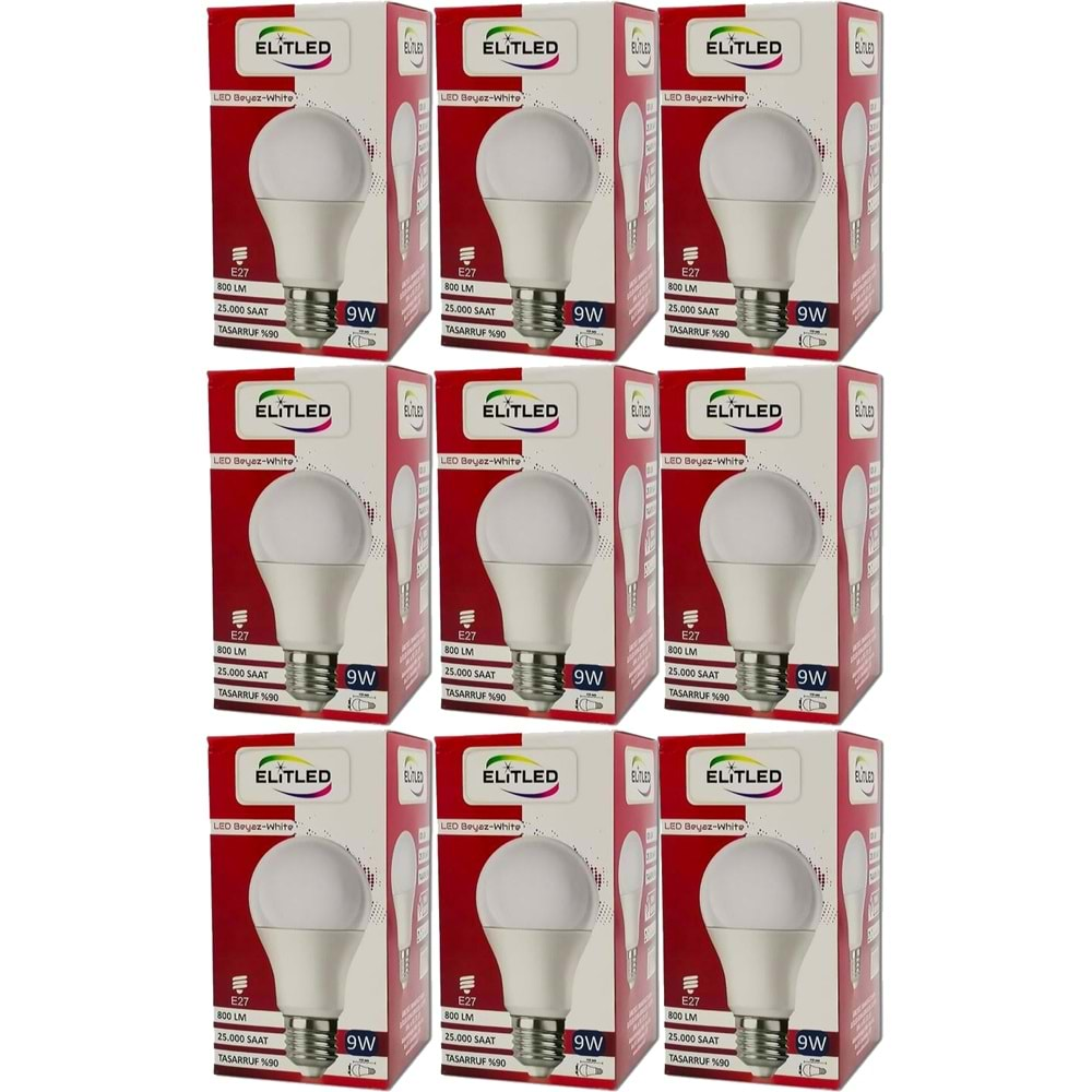 Elitled Led Ampül Beyaz-White 9W (9 Lu Set)