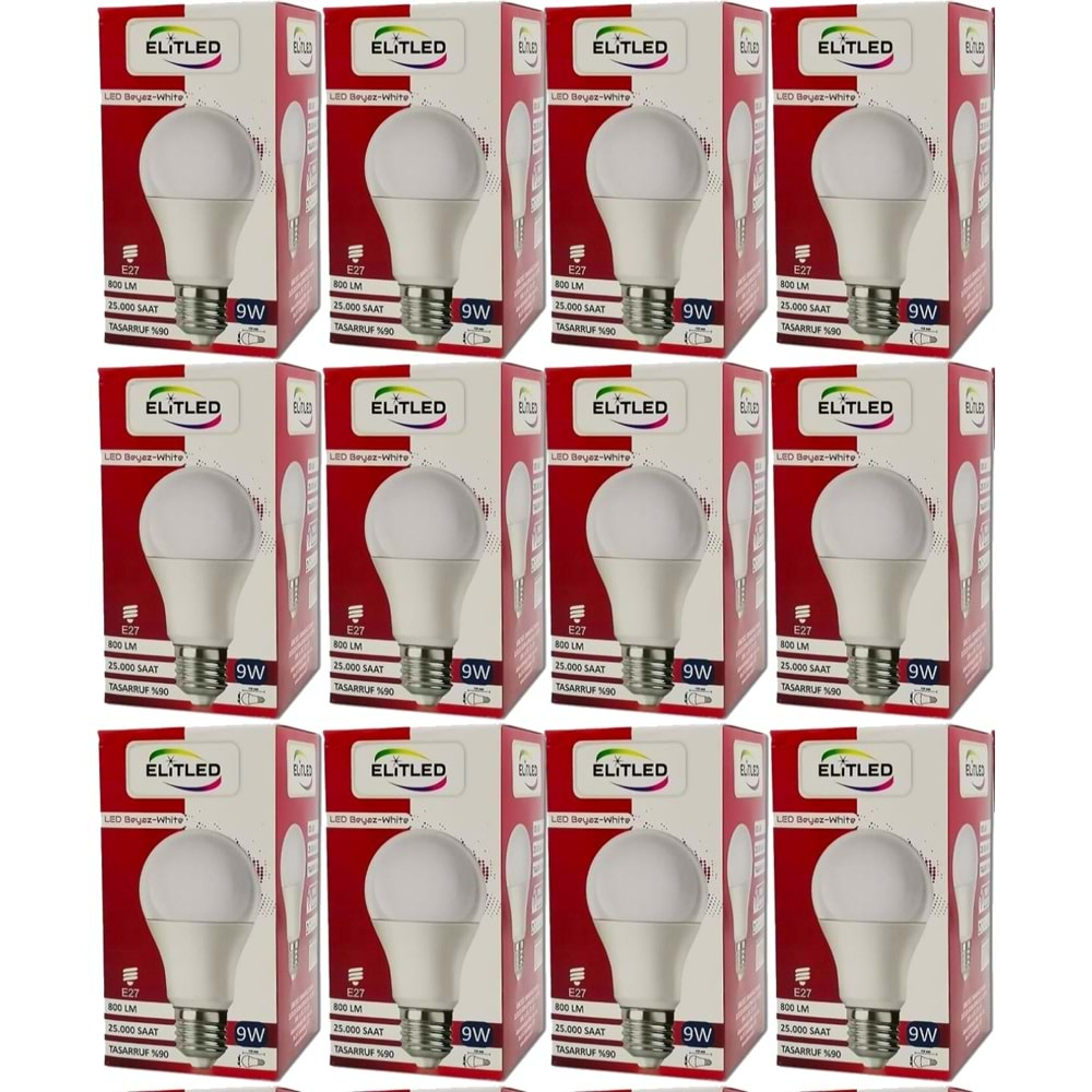 Elitled Led Ampül Beyaz-White 9W (12 Li Set)