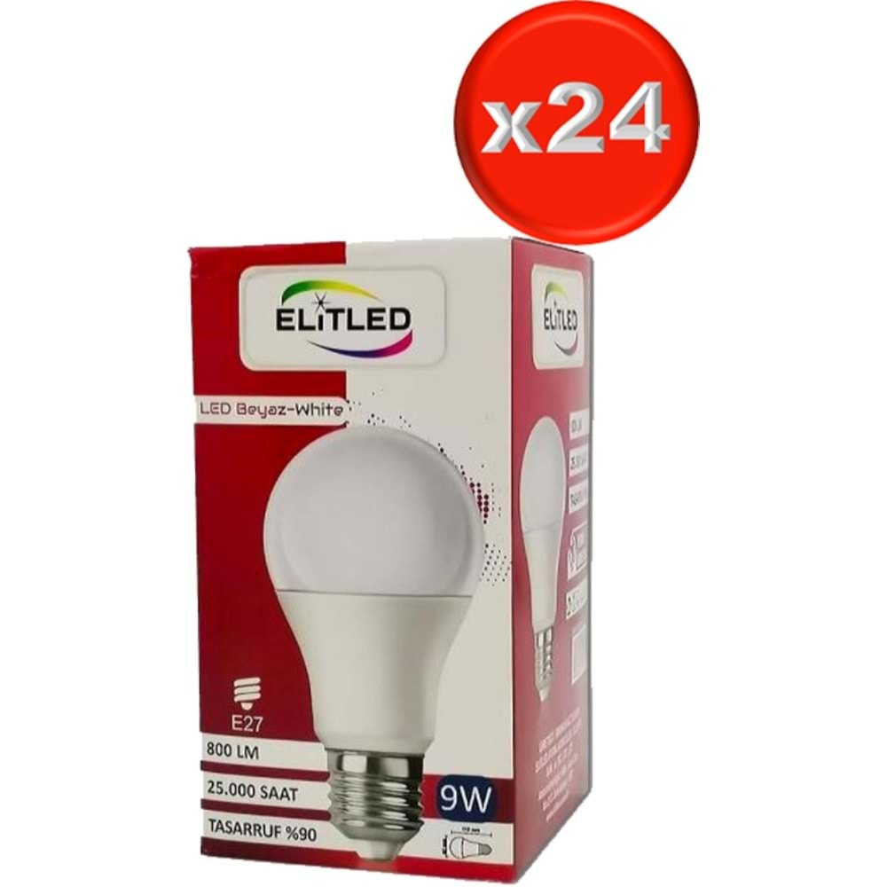 Elitled Led Ampül Beyaz-White 9W (24 Lü Set)