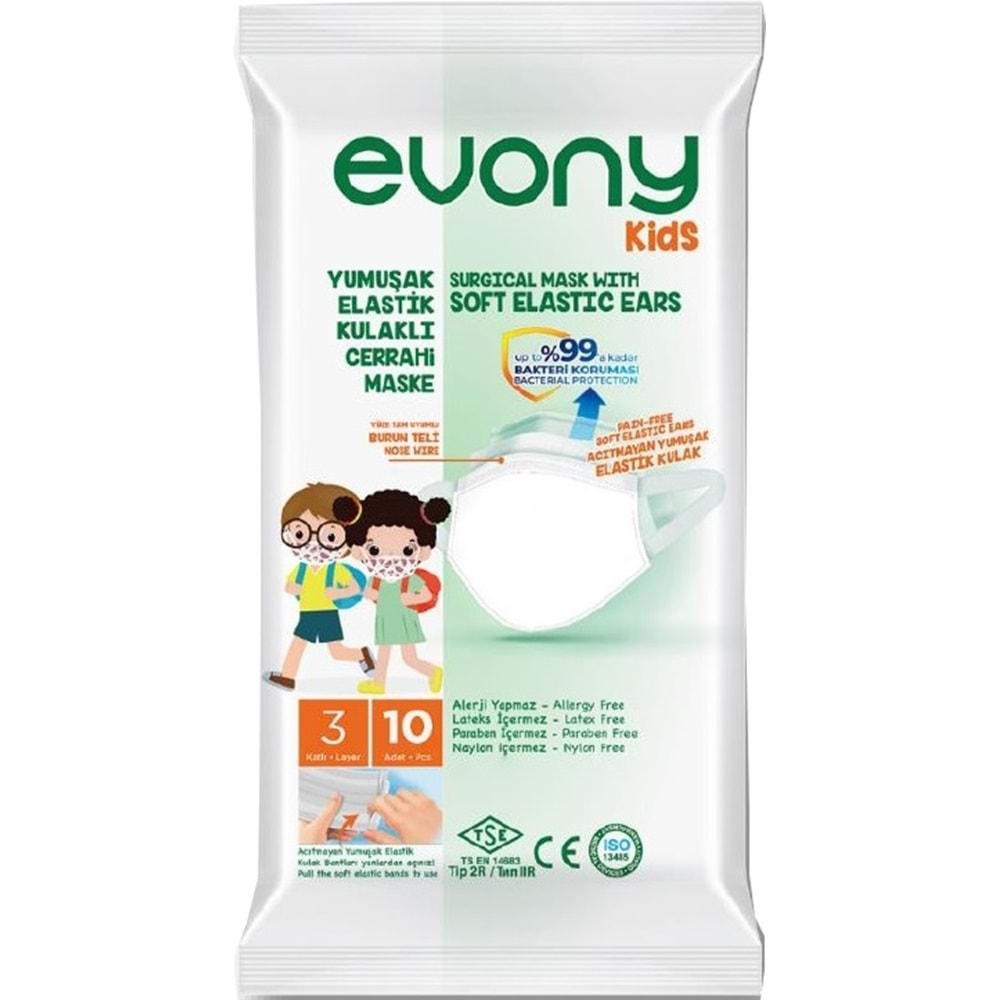 Evony 3 Katlı Filtreli Burun Telli Cerrahi Maske (Kids Çoçuklar İçin) 30 Lu Set (3Pk*10) (Desenli)