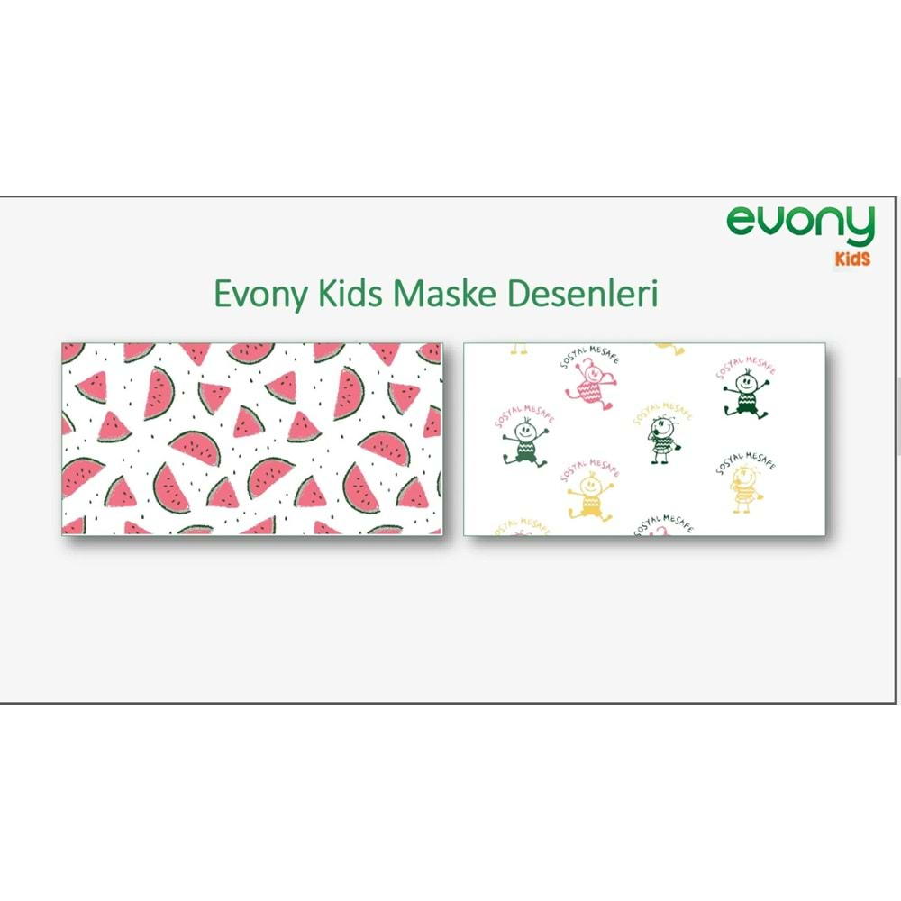 Evony 3 Katlı Filtreli Burun Telli Cerrahi Maske (Kids Çoçuklar İçin) 30 Lu Set (3Pk*10) (Desenli)