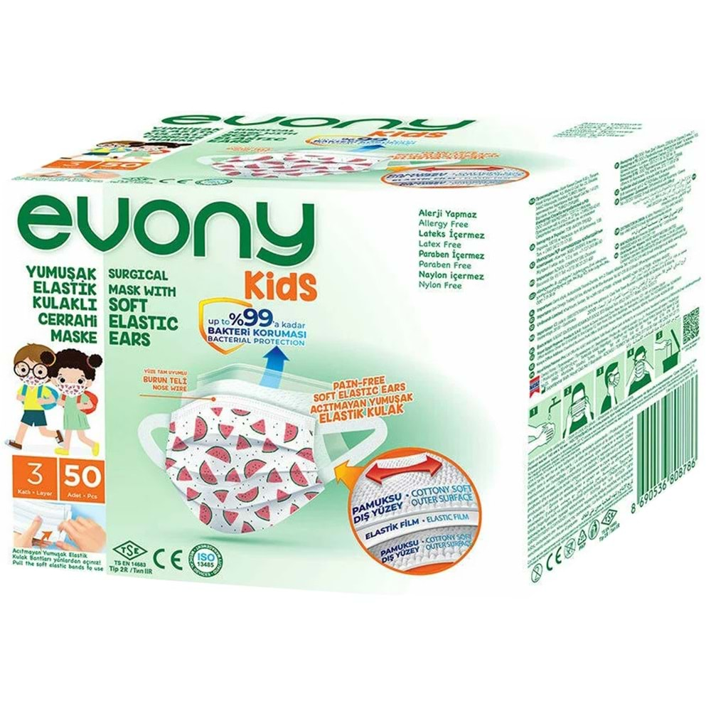 Evony 3 Katlı Filtreli Burun Telli Cerrahi Maske (Kids Çoçuklar İçin) 450 Li Set (Desenli)