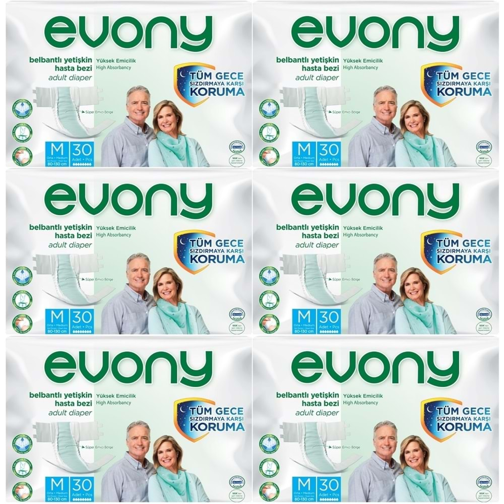 Evony Hasta Bezi Yetişkin Bel Bantlı Tekstil Yüzey M-Orta 180 Adet (6PK*30)