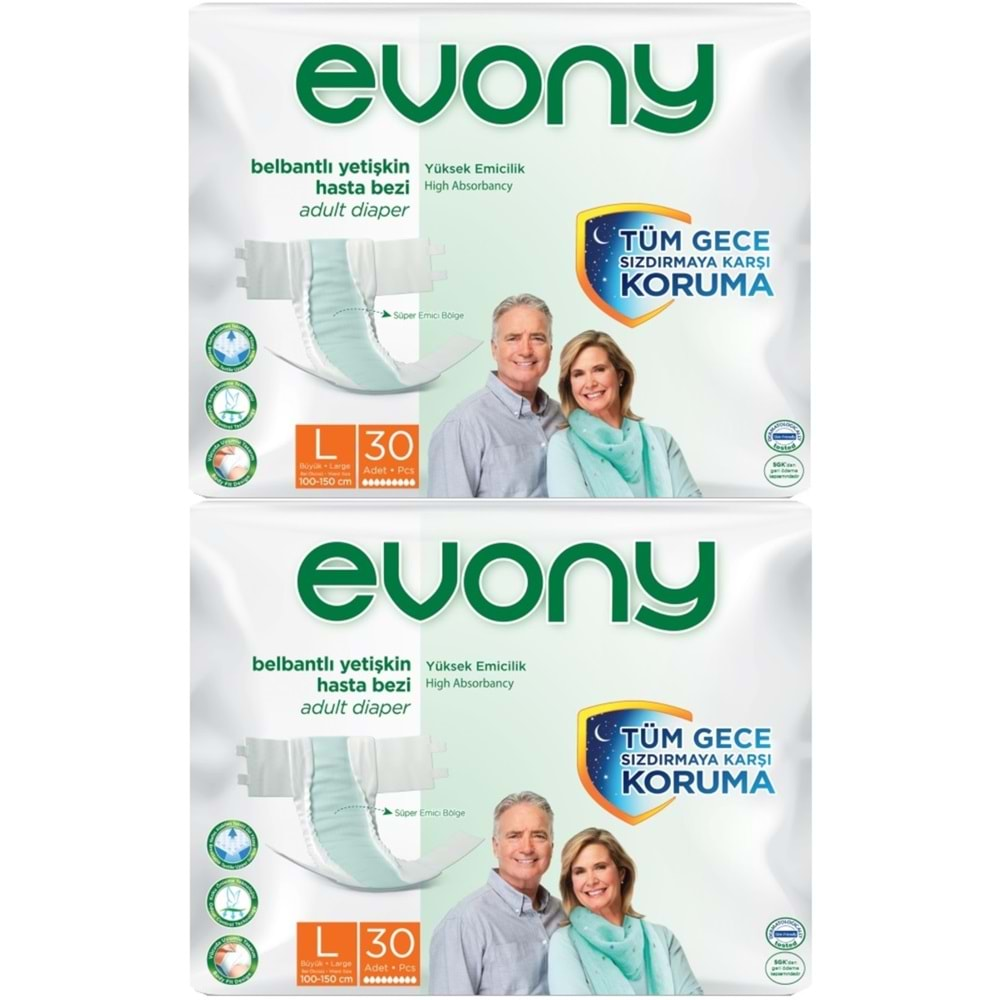 Evony Hasta Bezi Yetişkin Bel Bantlı Tekstil Yüzey L-Büyük 60 Adet (2PK*30)