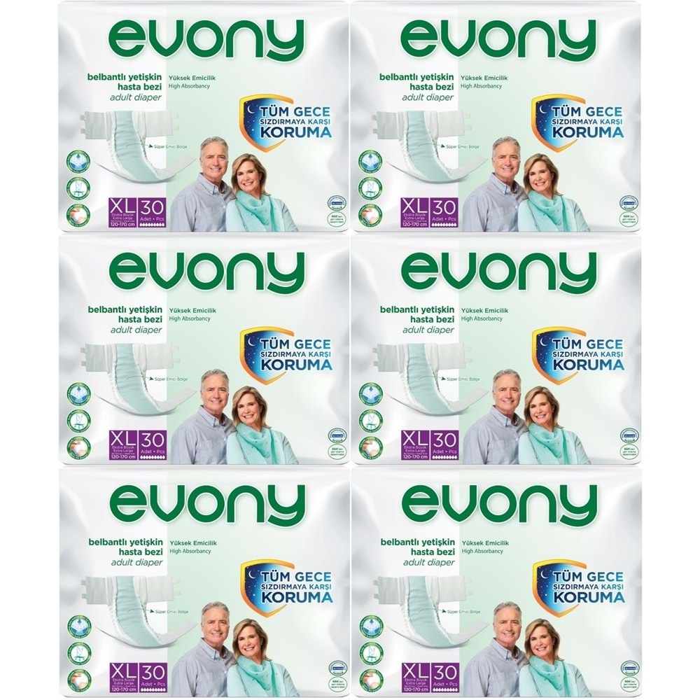 Evony Hasta Bezi Yetişkin Bel Bantlı Tekstil Yüzey Ekstra Büyük (XL) 180 Adet (6PK*30)