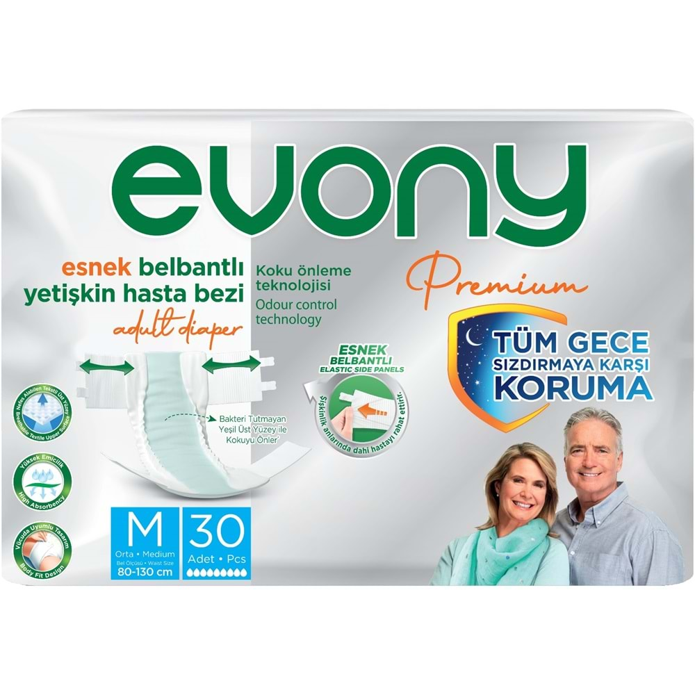 Evony Premium Hasta Bezi Yetişkin Bel Bantlı Tekstil Yüzey M-Orta 90 Adet