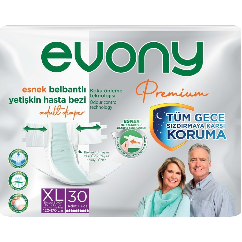 Evony Premium Hasta Bezi Yetişkin Bel Bantlı Tekstil Yüzey Ekstra Büyük (XL) 180 Adet