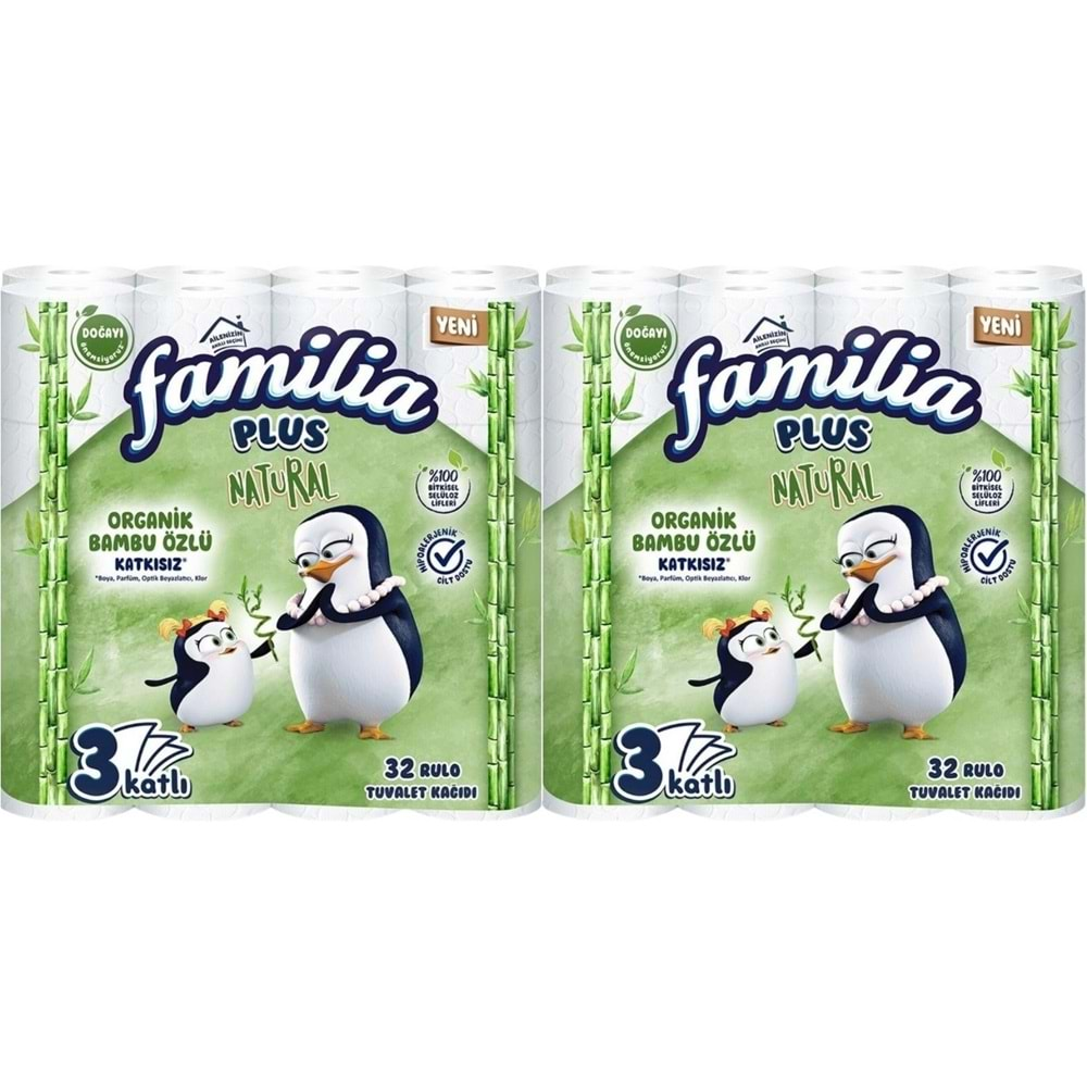 Familia Plus Tuvalet Kağıdı 3 Katlı 64 Lü Paket Natural Organik Bambu Özlü (2PK*32)