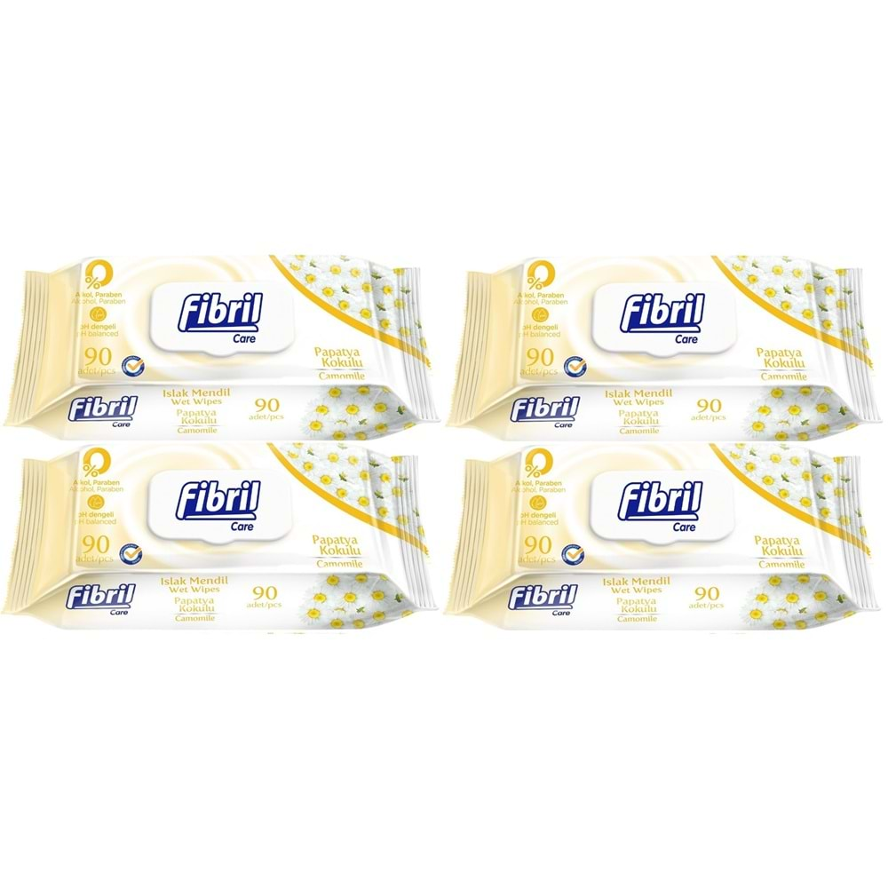 Fibril Islak Havlu Mendil 90 Yaprak Papatya Plastik Kapaklı (4 Lü Set) 360 Yaprak