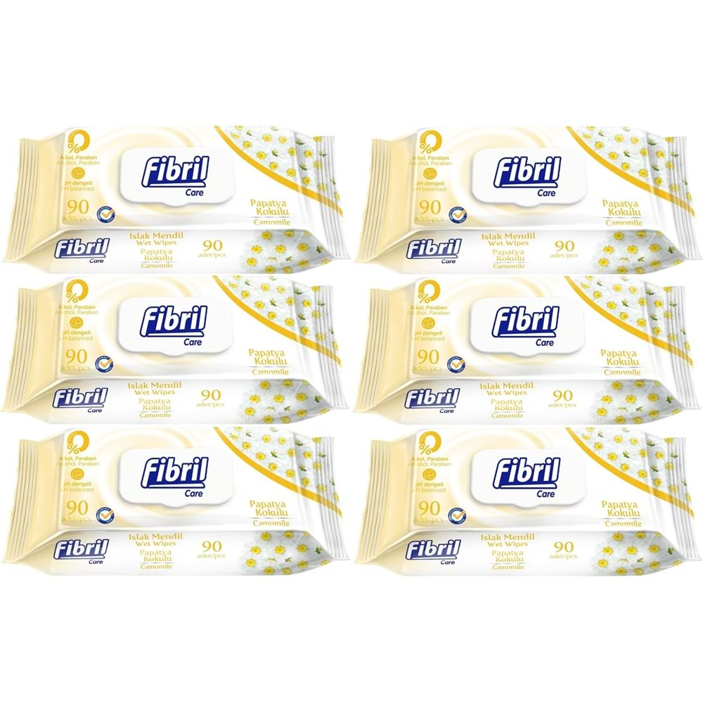 Fibril Islak Havlu Mendil 90 Yaprak Papatya Plastik Kapaklı (6 Lı Set) 540 Yaprak