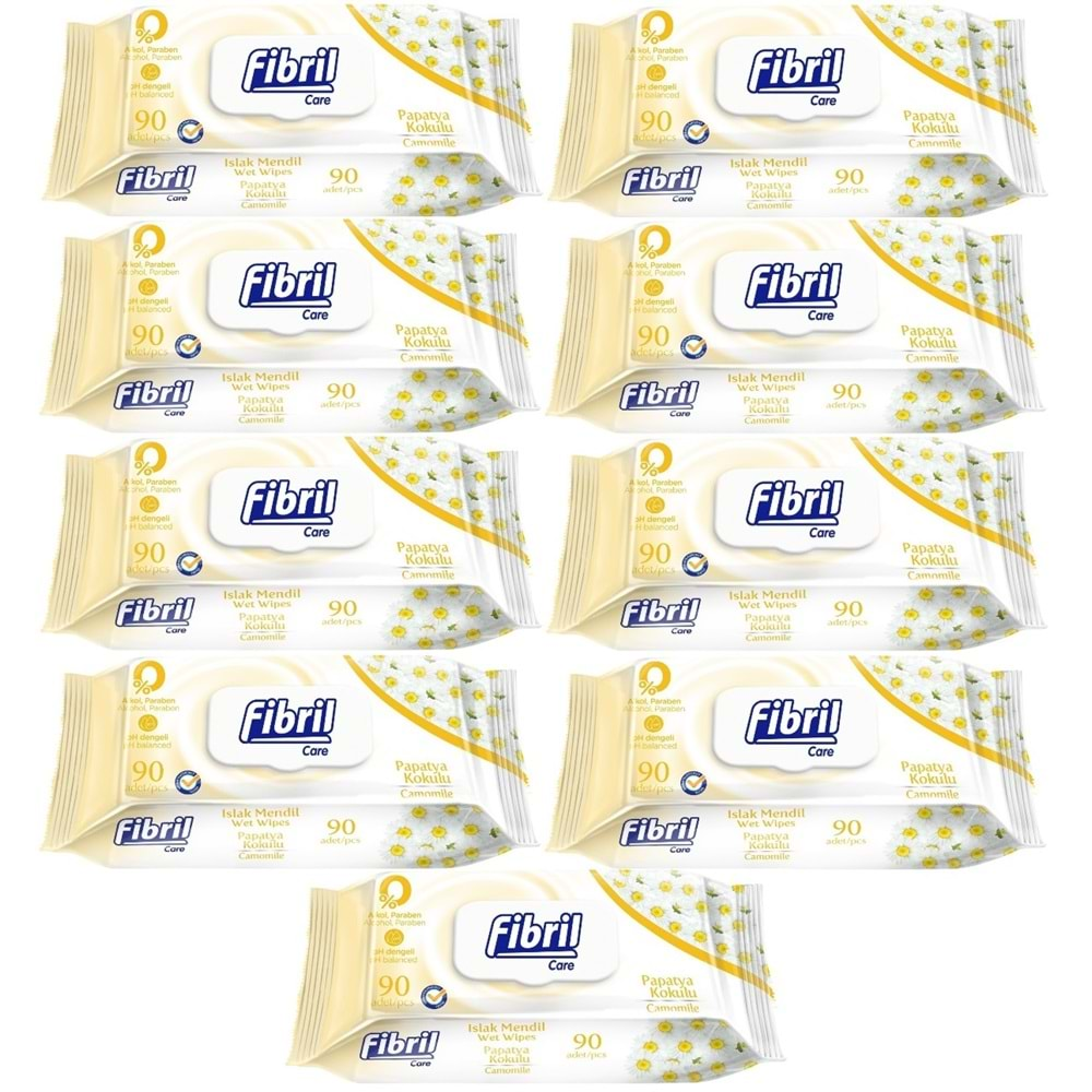 Fibril Islak Havlu Mendil 90 Yaprak Papatya Plastik Kapaklı (9 Lu Set) 810 Yaprak