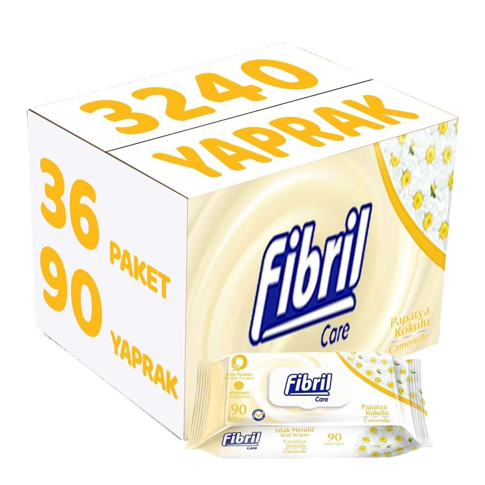 Fibril Islak Havlu Mendil 90 Yaprak Papatya Plastik Kapaklı (36 Lı Set) 3240 Yaprak