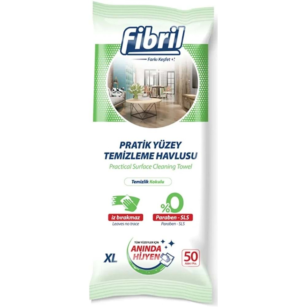 Fibril Yüzey Temizlik Havlusu 50 Yaprak XL Temizlik Kokulu 4 Lü Set 200 Yaprak Plastik Kapaklı