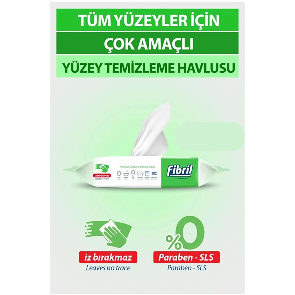 Fibril Yüzey Temizlik Havlusu 50 Yaprak XL Temizlik Kokulu 4 Lü Set 200 Yaprak Plastik Kapaklı