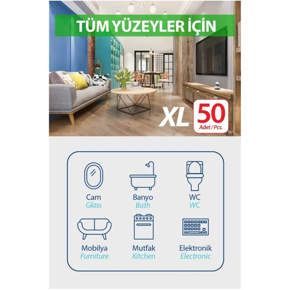 Fibril Yüzey Temizlik Havlusu 50 Yaprak XL Temizlik Kokulu 9 Lu Set 450 Yaprak Plastik Kapaklı