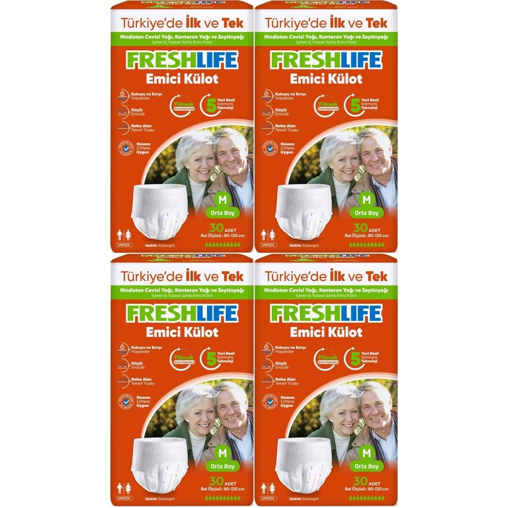 FreshLife Emici Külot Hasta Bezi Medium - Orta - M 120 Adet (4PK*30)