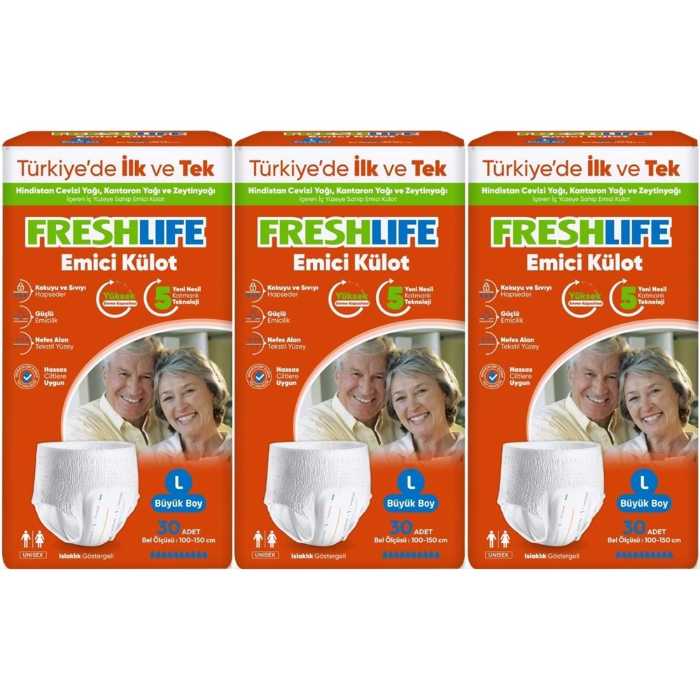 FreshLife Emici Külot Hasta Bezi Large - Büyük - L 90 Adet (3PK*30)