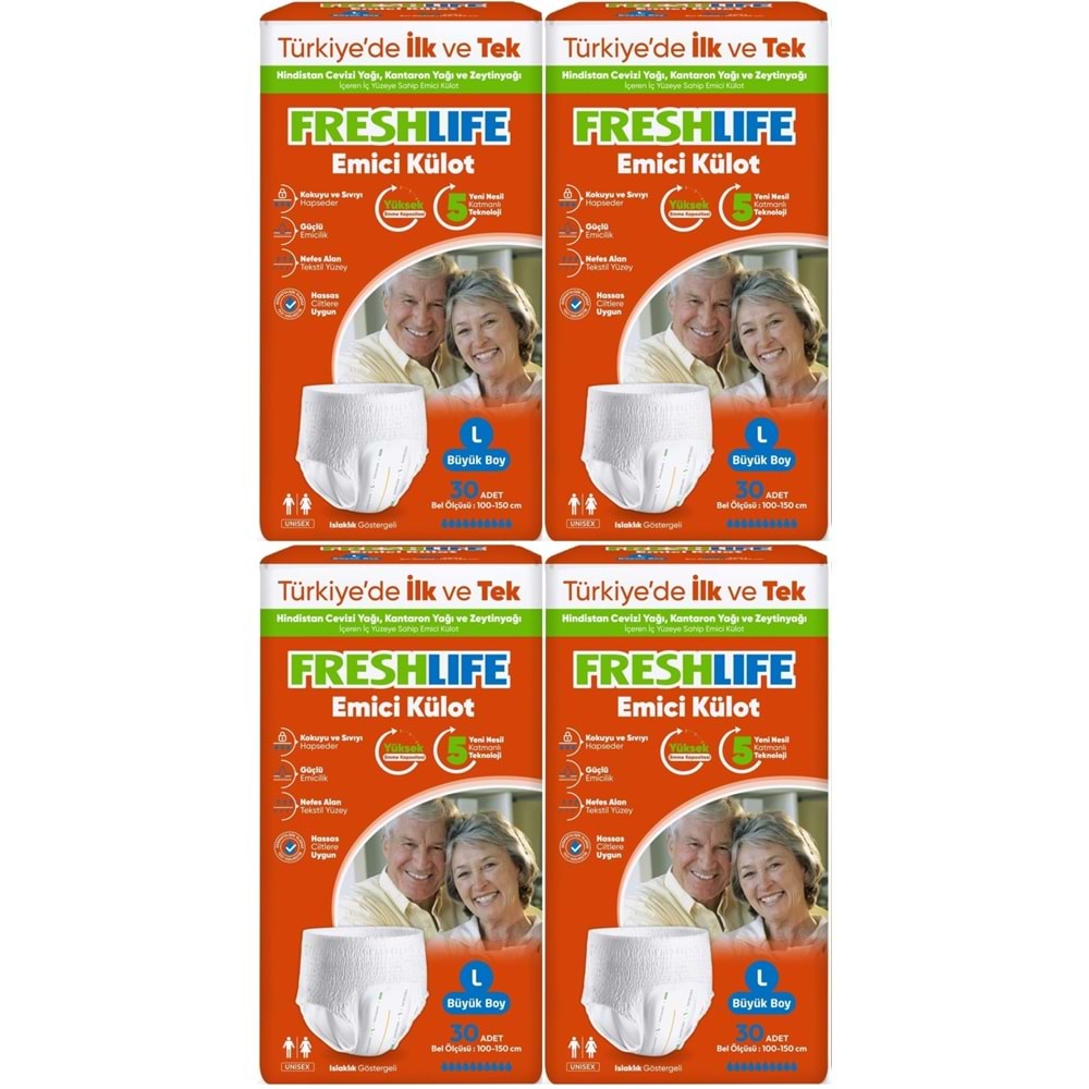 FreshLife Emici Külot Hasta Bezi Large - Büyük - L 120 Adet (4PK*30)