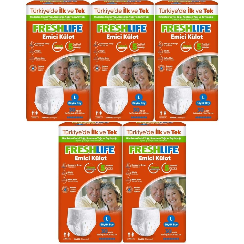 FreshLife Emici Külot Hasta Bezi Large - Büyük - L 150 Adet (5PK*30)