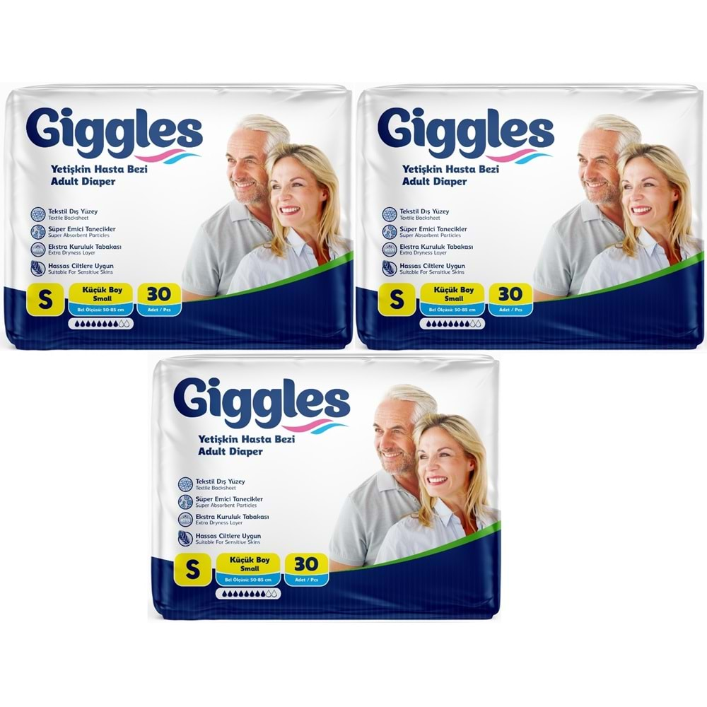 Giggles Hasta Bezi Yetişkin Bel Bantlı Tekstil Yüzey Küçük - Small (S) 90 Adet (3PK*30)