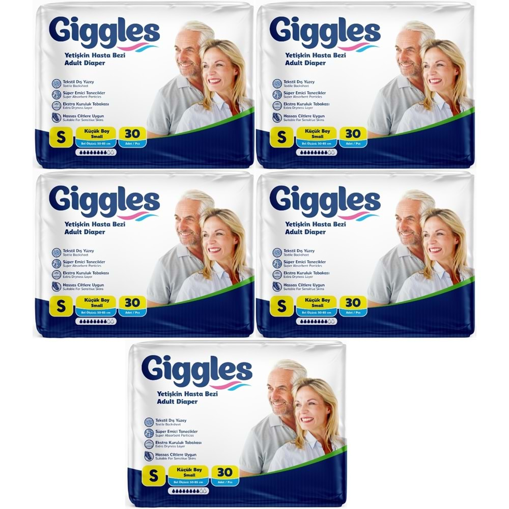 Giggles Hasta Bezi Yetişkin Bel Bantlı Tekstil Yüzey Küçük - Small (S) 150 Adet (5PK*30)