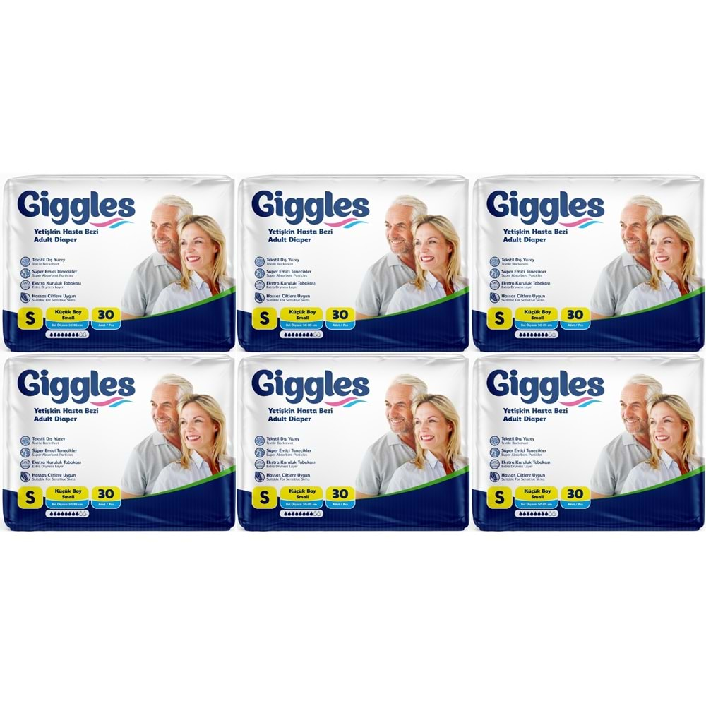 Giggles Hasta Bezi Yetişkin Bel Bantlı Tekstil Yüzey Küçük - Small (S) 180 Adet (6PK*30)