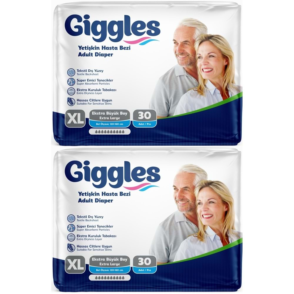 Giggles Hasta Bezi Yetişkin Bel Bantlı Tekstil Yüzey Ekstra Büyük (XL) 60 Adet (2PK*30)