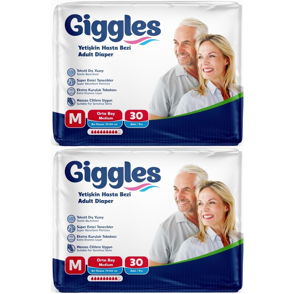 Giggles Hasta Bezi Yetişkin Bel Bantlı Tekstil Yüzey Orta - Medium (M) 60 Adet (2PK*30)