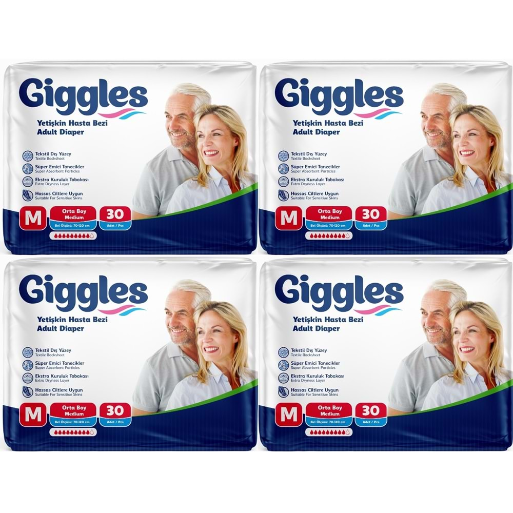 Giggles Hasta Bezi Yetişkin Bel Bantlı Tekstil Yüzey Orta - Medium (M) 120 Adet (4PK*30)